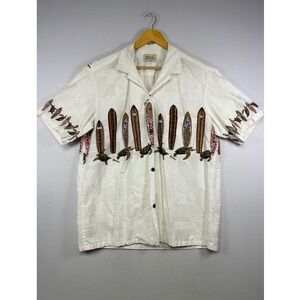 Tropical Aloha Royal Hawaiian Creations Mens XL Cream Surfboard Turtle Shirt